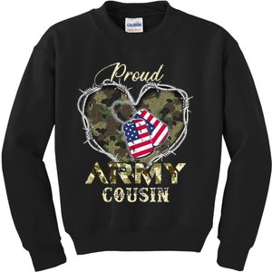 Proud Army Cousin With Heart American Flag For Veteran Kids Sweatshirt