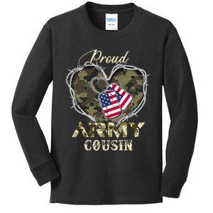 Proud Army Cousin With Heart American Flag For Veteran Kids Long Sleeve Shirt