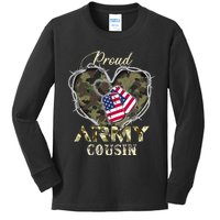 Proud Army Cousin With Heart American Flag For Veteran Kids Long Sleeve Shirt