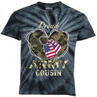 Proud Army Cousin With Heart American Flag For Veteran Kids Tie-Dye T-Shirt