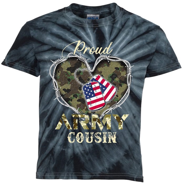 Proud Army Cousin With Heart American Flag For Veteran Kids Tie-Dye T-Shirt