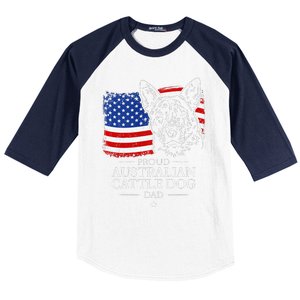 Proud Australian Cattle Dog Dad American Flag Patriotic Dog Baseball Sleeve Shirt