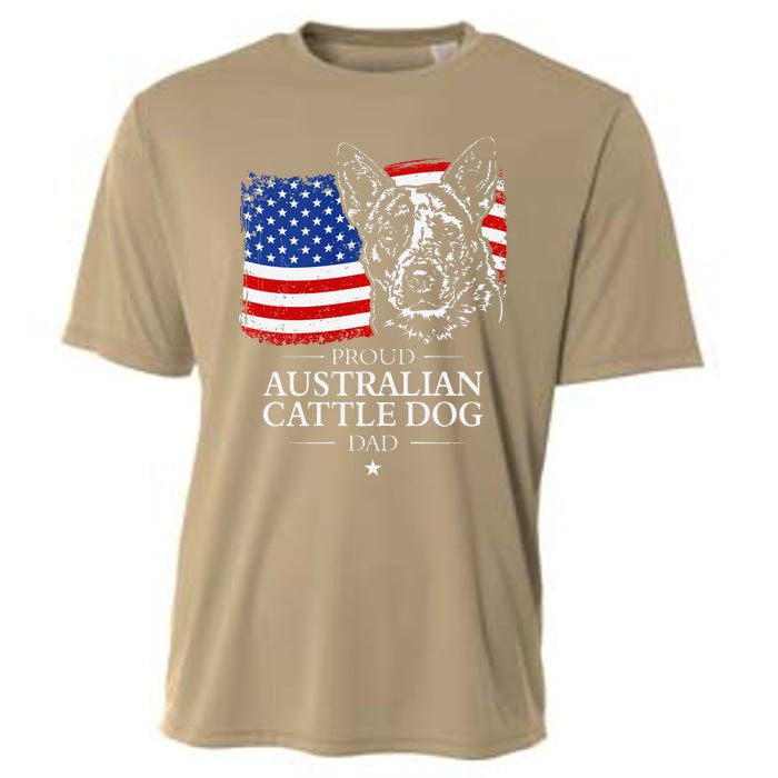 Proud Australian Cattle Dog Dad American Flag Patriotic Dog Cooling Performance Crew T-Shirt