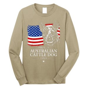 Proud Australian Cattle Dog Dad American Flag Patriotic Dog Long Sleeve Shirt