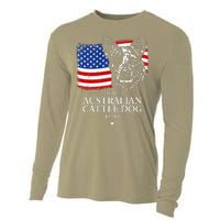 Proud Australian Cattle Dog Dad American Flag Patriotic Dog Cooling Performance Long Sleeve Crew