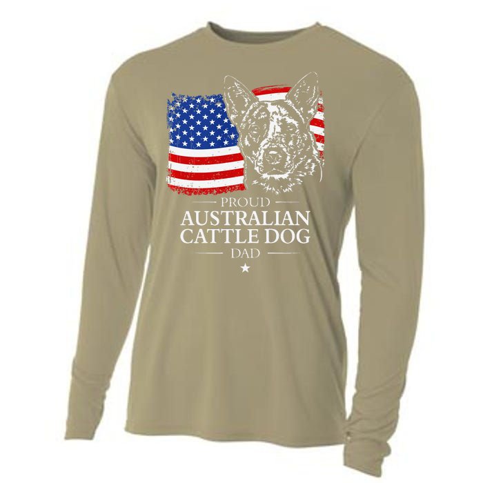 Proud Australian Cattle Dog Dad American Flag Patriotic Dog Cooling Performance Long Sleeve Crew