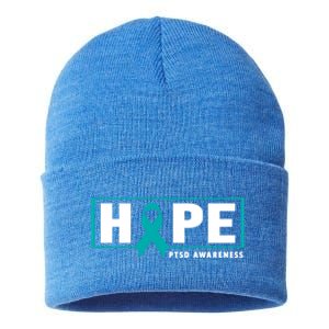 Ptsd Awareness Cute Gift Funny Gift Teal Ribbon Hope Ptsd Awareness Cute Gift Sustainable Knit Beanie