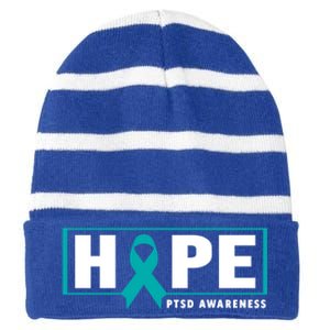 Ptsd Awareness Cute Gift Funny Gift Teal Ribbon Hope Ptsd Awareness Cute Gift Striped Beanie with Solid Band