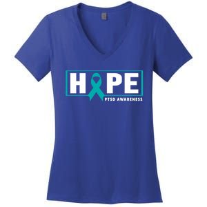 Ptsd Awareness Cute Gift Funny Gift Teal Ribbon Hope Ptsd Awareness Cute Gift Women's V-Neck T-Shirt