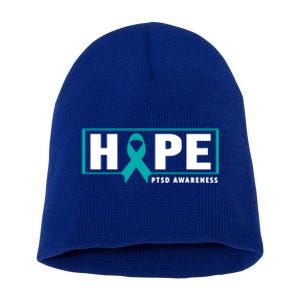 Ptsd Awareness Cute Gift Funny Gift Teal Ribbon Hope Ptsd Awareness Cute Gift Short Acrylic Beanie