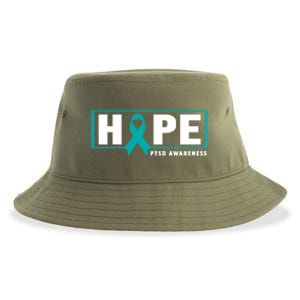 Ptsd Awareness Cute Gift Funny Gift Teal Ribbon Hope Ptsd Awareness Cute Gift Sustainable Bucket Hat