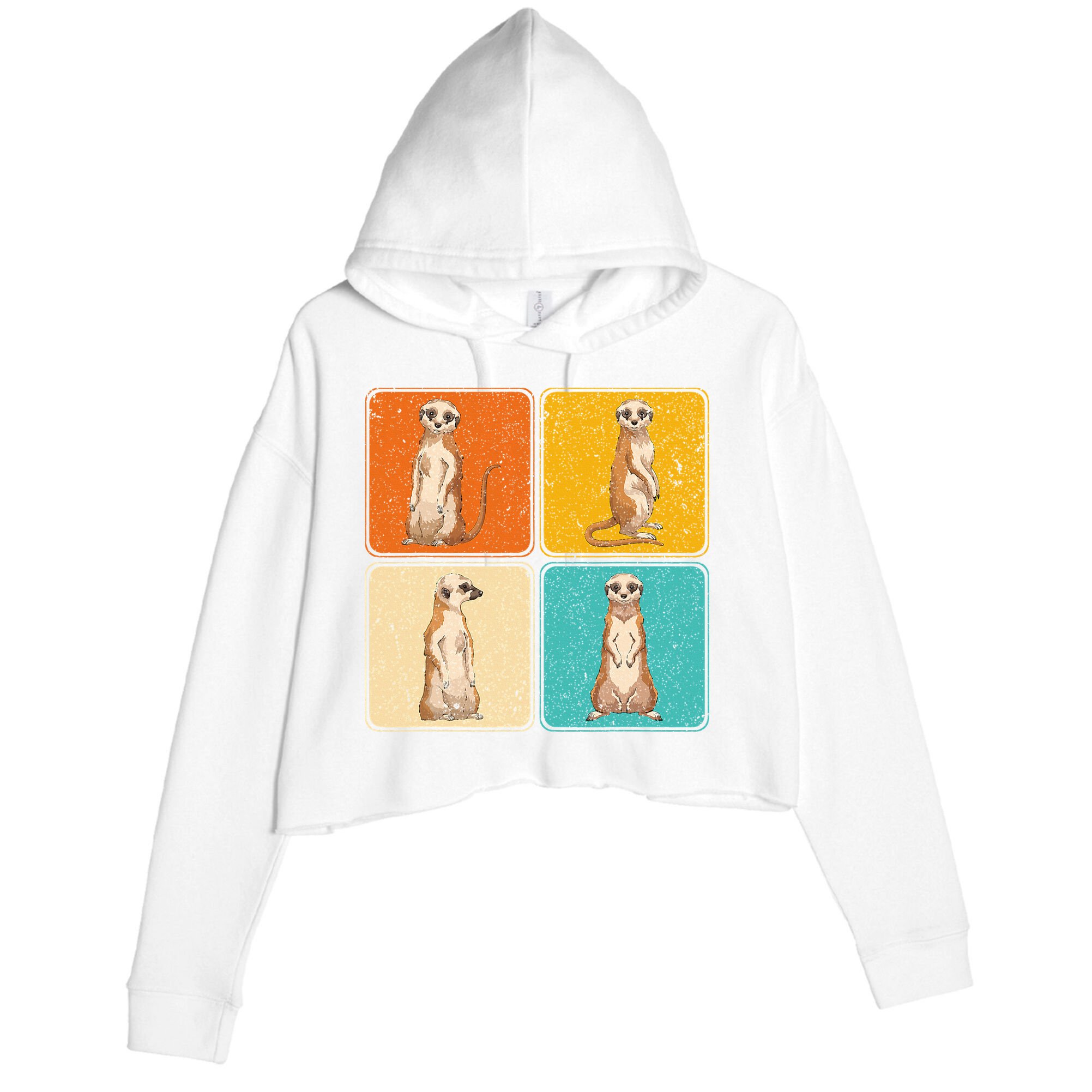 Pop Art Cute Africa Zoo Animal Lover Meerkat Crop Fleece Hoodie