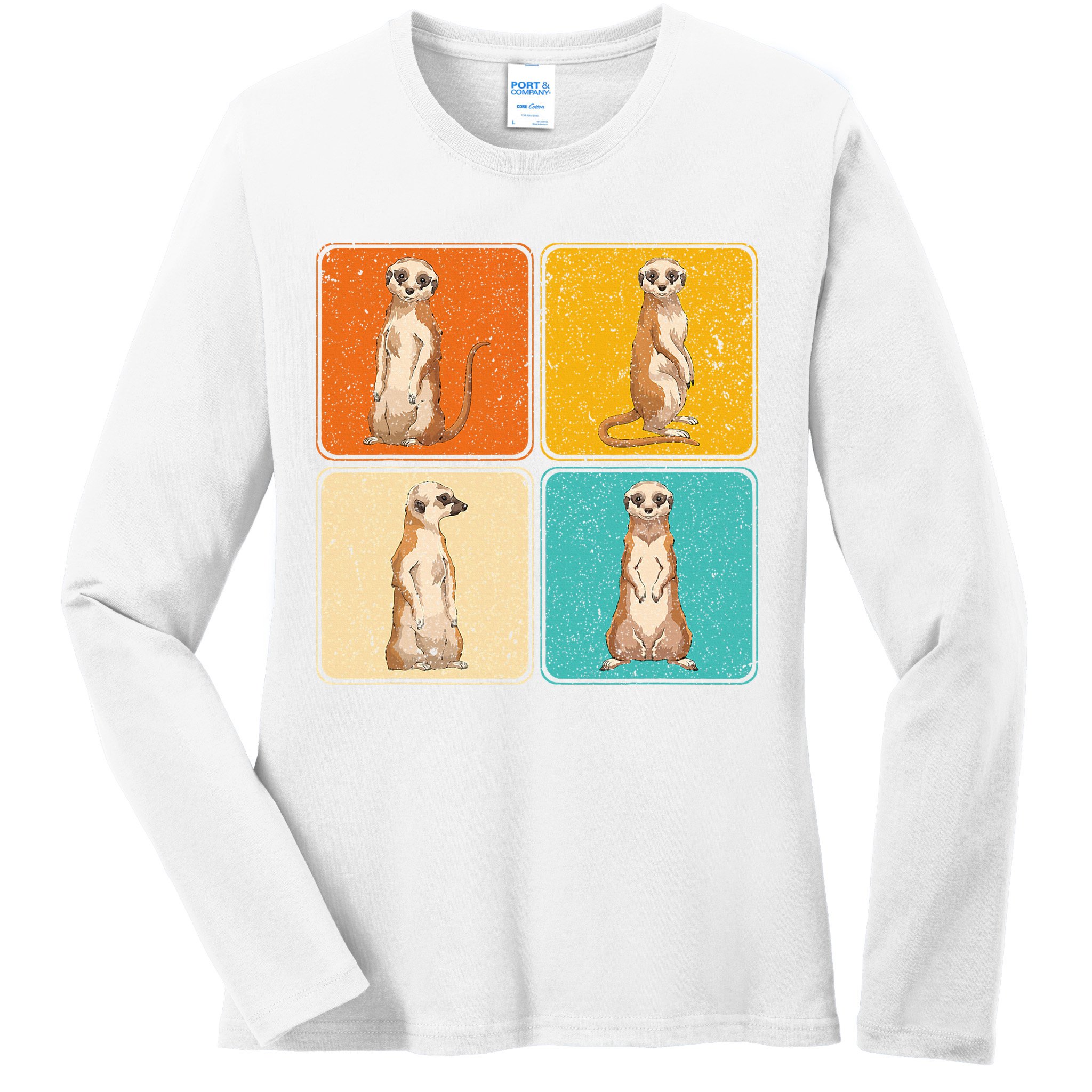 Pop Art Cute Africa Zoo Animal Lover Meerkat Ladies Long Sleeve Shirt