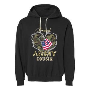 Proud Army Cousin With Heart American Flag For Veteran Garment-Dyed Fleece Hoodie