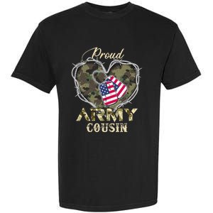 Proud Army Cousin With Heart American Flag For Veteran Garment-Dyed Heavyweight T-Shirt