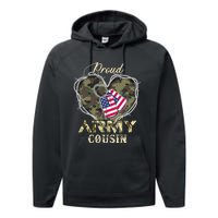 Proud Army Cousin With Heart American Flag For Veteran Performance Fleece Hoodie