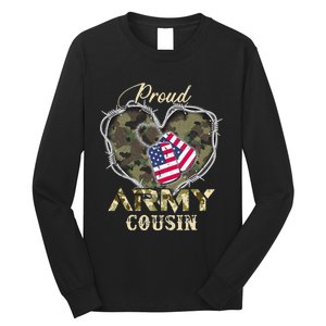 Proud Army Cousin With Heart American Flag For Veteran Long Sleeve Shirt