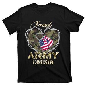 Proud Army Cousin With Heart American Flag For Veteran T-Shirt