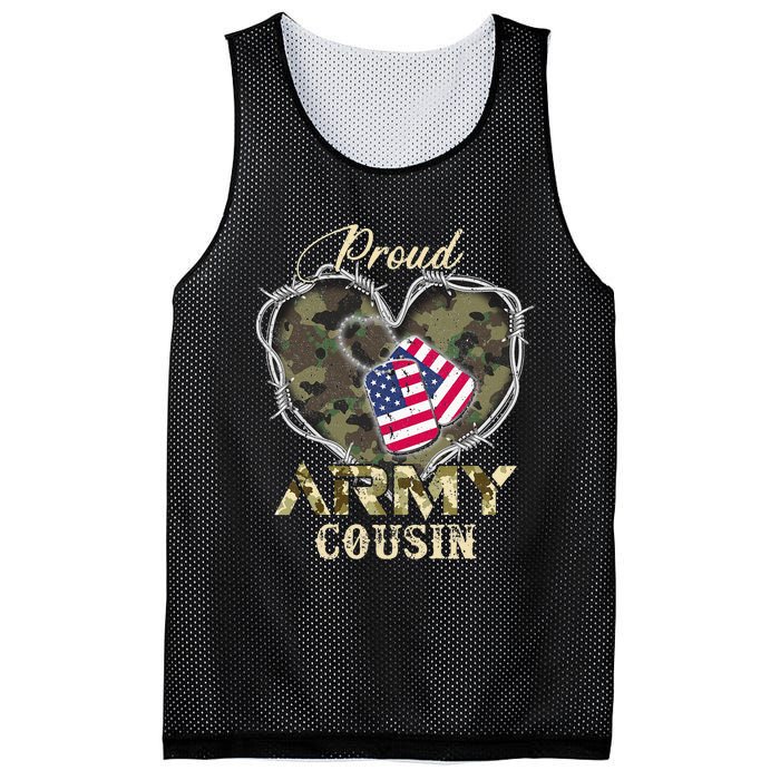 Proud Army Cousin With Heart American Flag For Veteran Mesh Reversible Basketball Jersey Tank