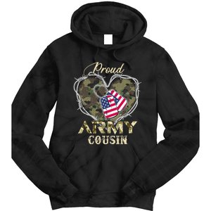 Proud Army Cousin With Heart American Flag For Veteran Tie Dye Hoodie