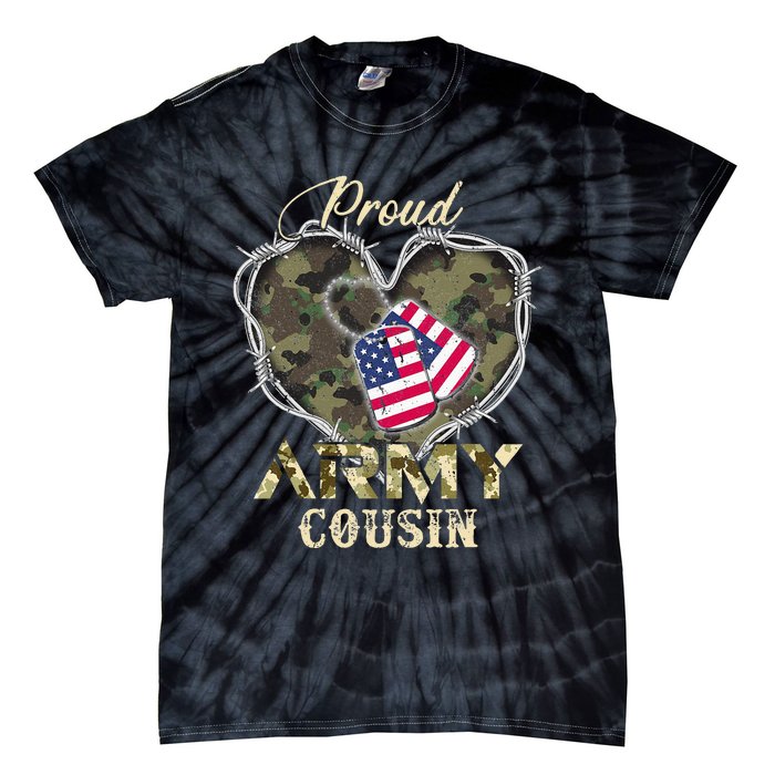 Proud Army Cousin With Heart American Flag For Veteran Tie-Dye T-Shirt