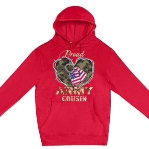 Proud Army Cousin With Heart American Flag For Veteran Premium Pullover Hoodie