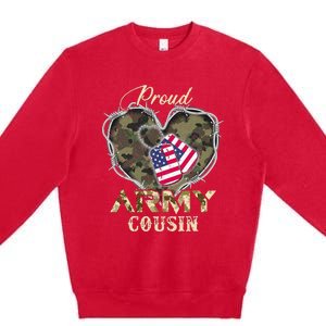 Proud Army Cousin With Heart American Flag For Veteran Premium Crewneck Sweatshirt