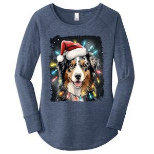 Pop Art Dog Christmas Australian Shepherd Gift Women's Perfect Tri Tunic Long Sleeve Shirt