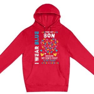 Proud Autistic Dad, I Wear Blue for my Son Autism Awareness Premium Pullover Hoodie