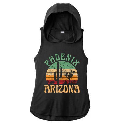 Phoenix Arizona Desert Cactus Retro Sunset Outdoors Retro Ladies PosiCharge Tri-Blend Wicking Draft Hoodie Tank