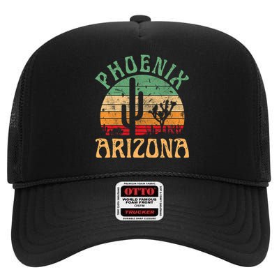 Phoenix Arizona Desert Cactus Retro Sunset Outdoors Retro High Crown Mesh Back Trucker Hat