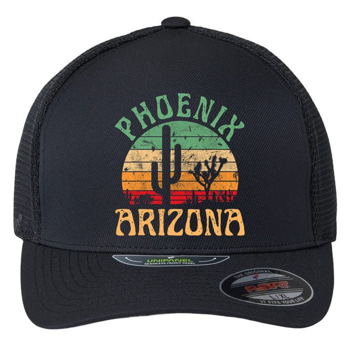 Phoenix Arizona Desert Cactus Retro Sunset Outdoors Retro Flexfit Unipanel Trucker Cap