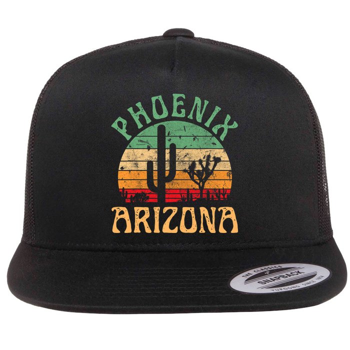 Phoenix Arizona Desert Cactus Retro Sunset Outdoors Retro Flat Bill Trucker Hat