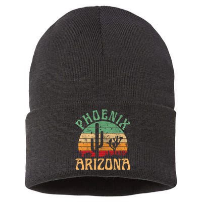 Phoenix Arizona Desert Cactus Retro Sunset Outdoors Retro Sustainable Knit Beanie