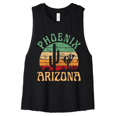 Phoenix Arizona Desert Cactus Retro Sunset Outdoors Retro Women's Racerback Cropped Tank