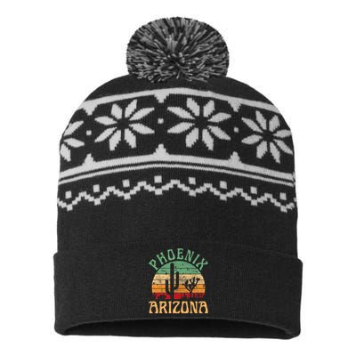 Phoenix Arizona Desert Cactus Retro Sunset Outdoors Retro USA-Made Snowflake Beanie