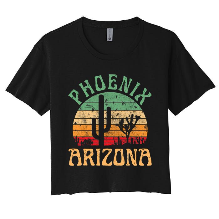 Phoenix Arizona Desert Cactus Retro Sunset Outdoors Retro Women's Crop Top Tee