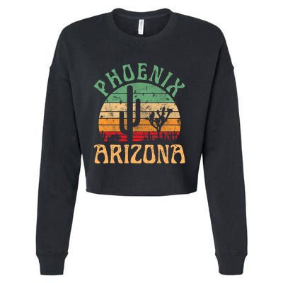 Phoenix Arizona Desert Cactus Retro Sunset Outdoors Retro Cropped Pullover Crew