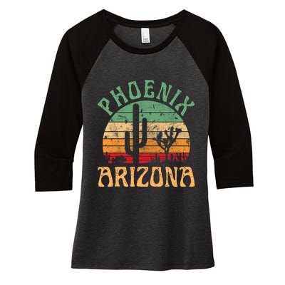 Phoenix Arizona Desert Cactus Retro Sunset Outdoors Retro Women's Tri-Blend 3/4-Sleeve Raglan Shirt