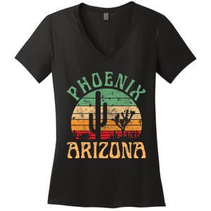 Phoenix Arizona Desert Cactus Retro Sunset Outdoors Retro Women's V-Neck T-Shirt