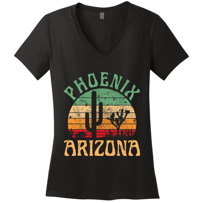 Phoenix Arizona Desert Cactus Retro Sunset Outdoors Retro Women's V-Neck T-Shirt