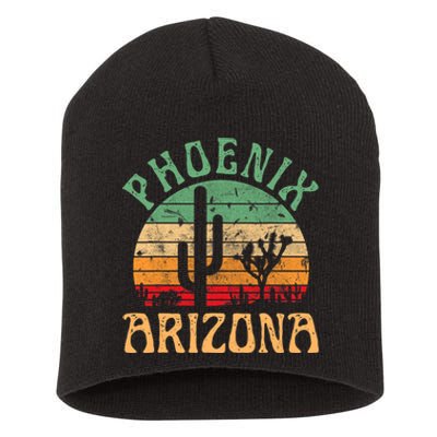 Phoenix Arizona Desert Cactus Retro Sunset Outdoors Retro Short Acrylic Beanie