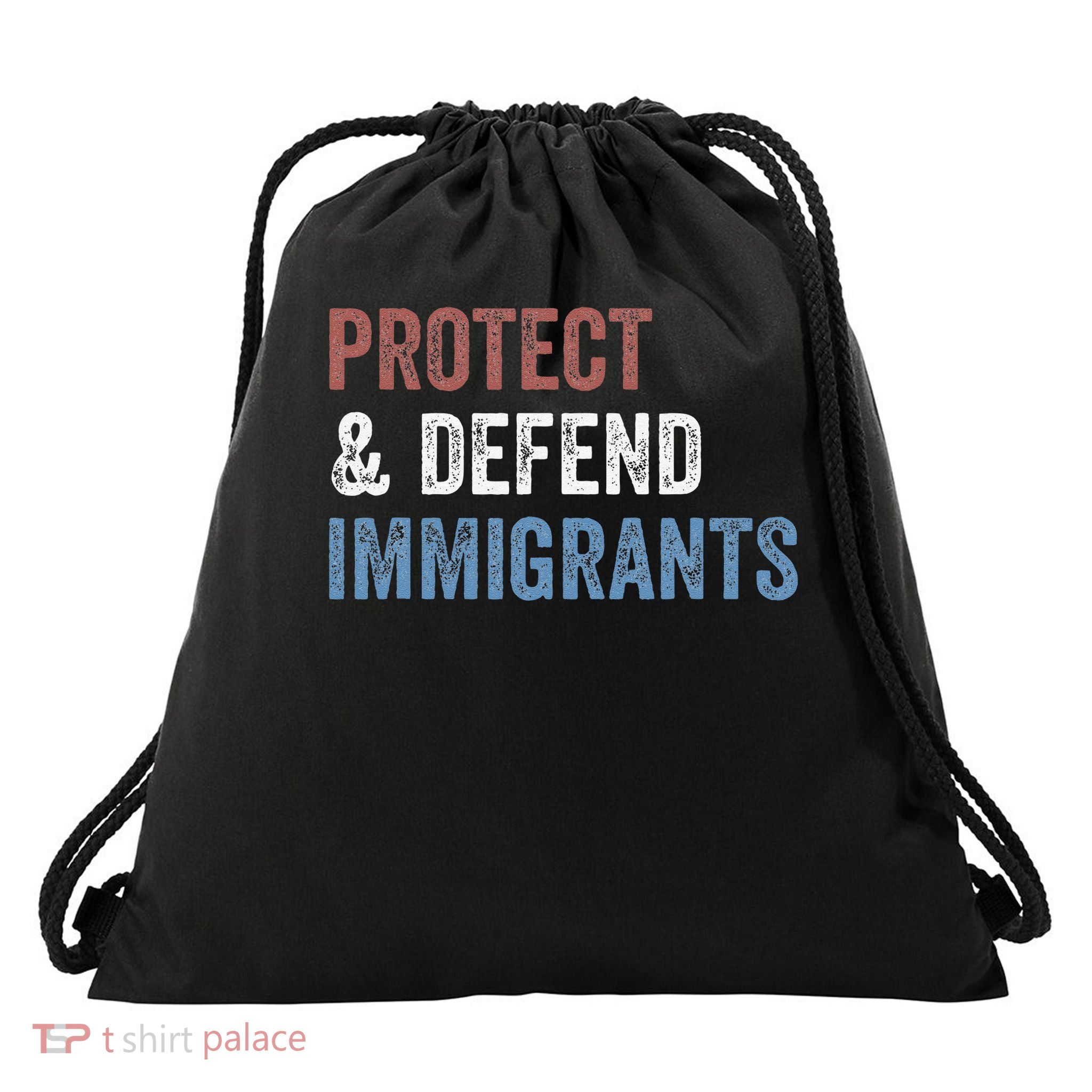 Protect and defend immigrants funny political 86 47 US Flag Drawstring Bag