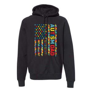 Proud Autism Dad American Flag Autism Awareness Dad Autism Warrior Dad Premium Hoodie