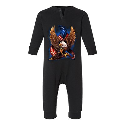 Patriotic American Design With Eagle And Flag Infant Fleece One Piece