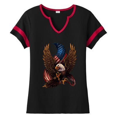 Patriotic American Design With Eagle And Flag Ladies Halftime Notch Neck Tee