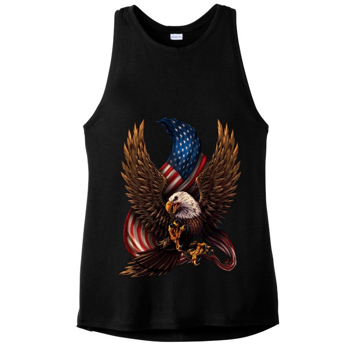 Patriotic American Design With Eagle And Flag Ladies PosiCharge Tri-Blend Wicking Tank