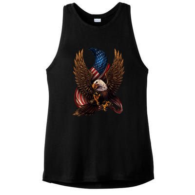 Patriotic American Design With Eagle And Flag Ladies PosiCharge Tri-Blend Wicking Tank