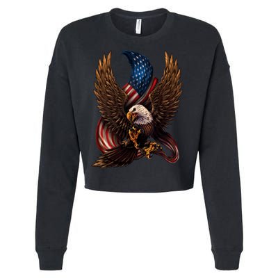 Patriotic American Design With Eagle And Flag Cropped Pullover Crew
