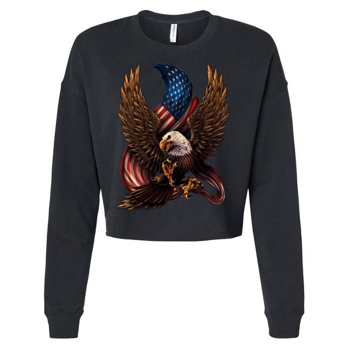 Patriotic American Design With Eagle And Flag Cropped Pullover Crew